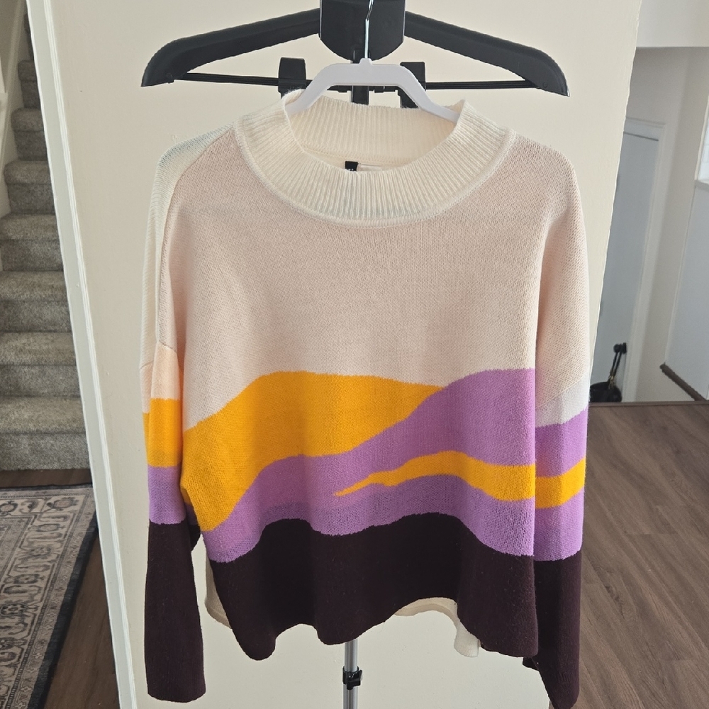 Cropped H&M Women's Sweater in Cream, Yellow, Purple, and Brown
